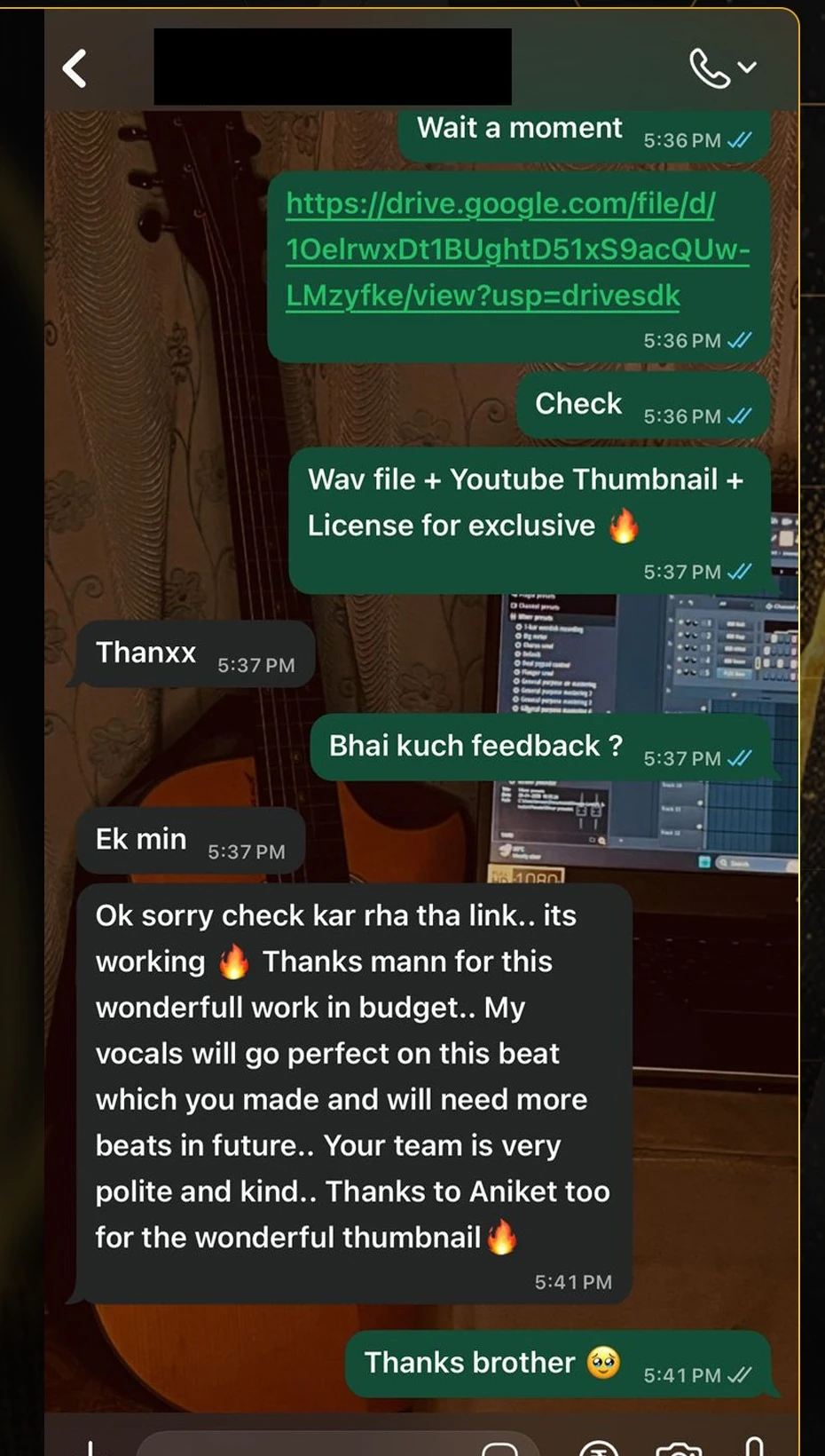 VOXRYN client feedback about beat and thumbnail work