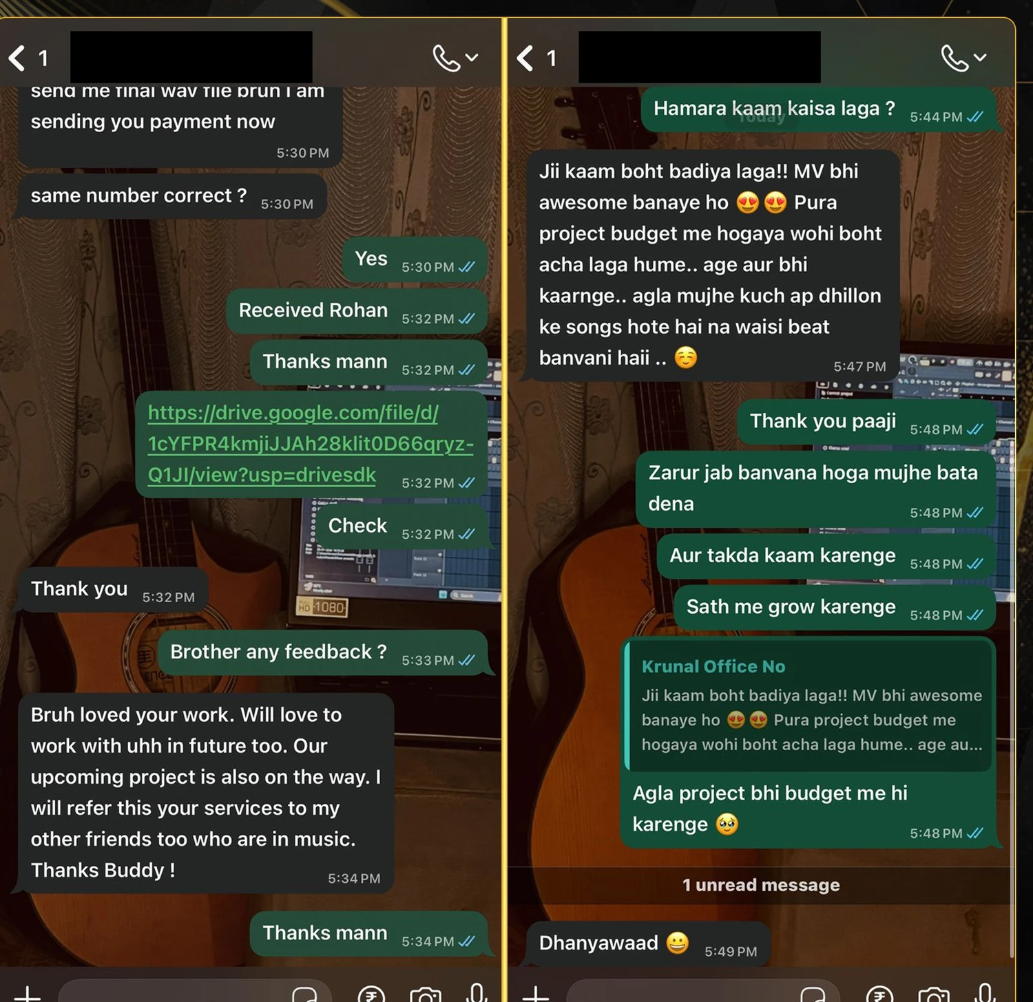 VOXRYN client feedback about music and video project